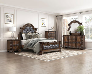 English Elm Nightstands Traditional Pecan Burl Veneer Pair with Gold Trim for Elegant Bedrooms B011P572716