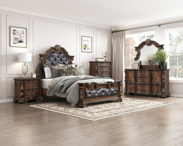English Elm Nightstands Traditional Pecan Burl Veneer Pair with Gold Trim for Elegant Bedrooms B011P572716