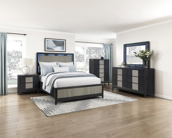 English Elm Nightstands with Reeded Drawer Fronts Two Tone Wood Finish Modern Bedroom Set of 2 B011P572718