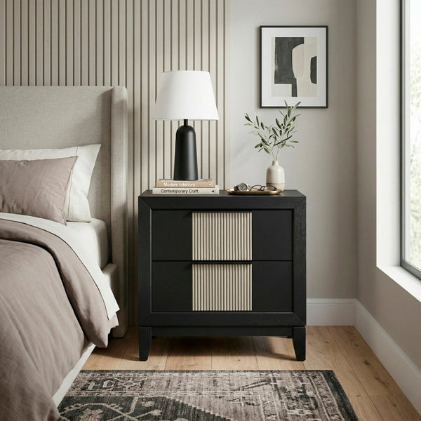 English Elm Nightstands with Reeded Drawer Fronts Two Tone Wood Finish Modern Bedroom Set of 2 B011P572718
