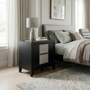 English Elm Nightstands with Reeded Drawer Fronts Two Tone Wood Finish Modern Bedroom Set of 2 B011P572718