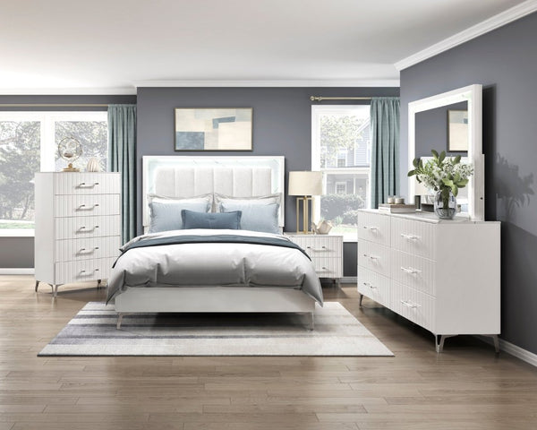 English Elm Nightstands with Faux Marble Tops Chrome Legs High Gloss White Glam Bedroom Set of Two B011P572727