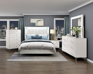 English Elm Nightstands with Faux Marble Tops Chrome Legs High Gloss White Glam Bedroom Set of Two B011P572727