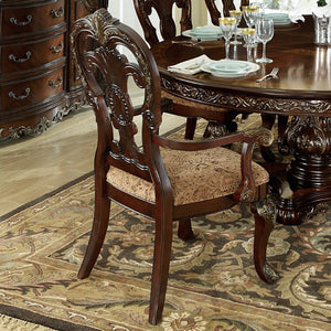 English Elm Arm Chairs Set of 4 Jacquard Upholstered Cherry Carved Traditional Dining Room B011P572736