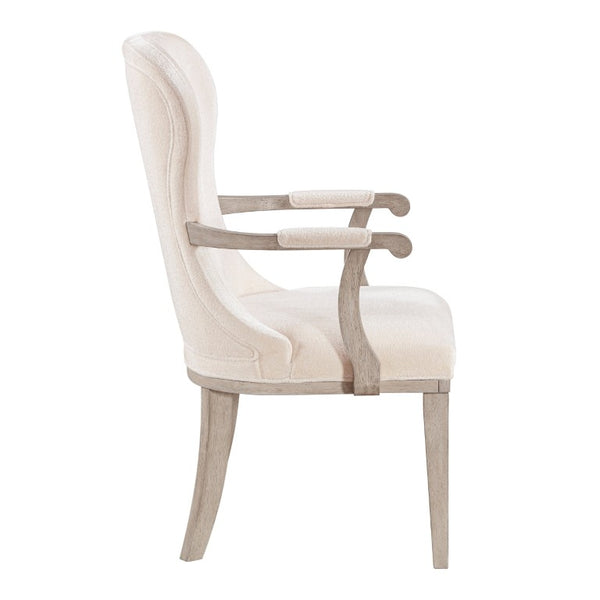 English Elm Arm Chairs Set of 10 Ivory Felt Upholstered Gray Wood Frame Formal Dining Seating B011P572742