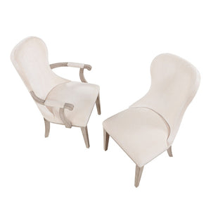 English Elm Arm Chairs Set of 10 Ivory Felt Upholstered Gray Wood Frame Formal Dining Seating B011P572742