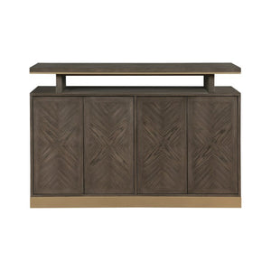 English Elm Buffet/Server Oak Veneer Sunburst Dining Room Sideboard with Gold Metal Banding Modern B011P572753