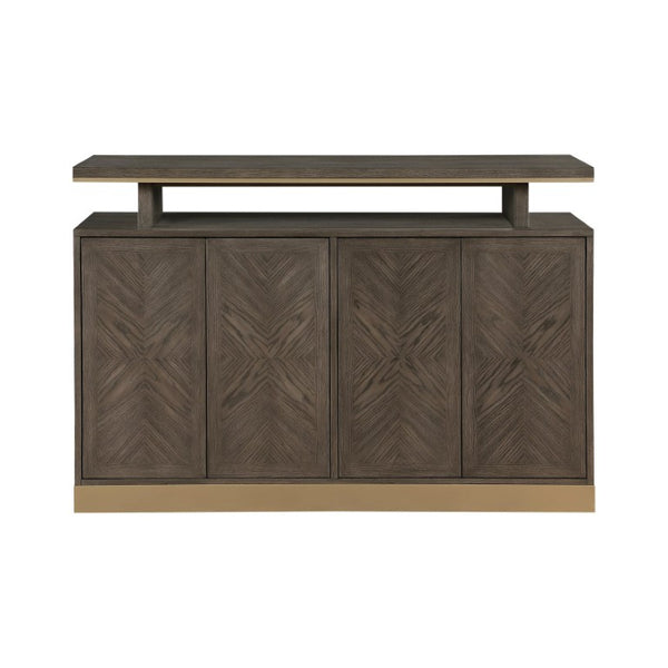 English Elm Buffet/Server Oak Veneer Sunburst Dining Room Sideboard with Gold Metal Banding Modern B011P572753