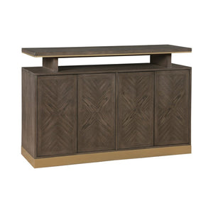 English Elm Buffet/Server Oak Veneer Sunburst Dining Room Sideboard with Gold Metal Banding Modern B011P572753
