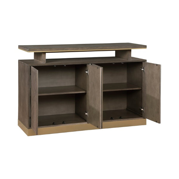English Elm Buffet/Server Oak Veneer Sunburst Dining Room Sideboard with Gold Metal Banding Modern B011P572753
