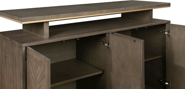 English Elm Buffet/Server Oak Veneer Sunburst Dining Room Sideboard with Gold Metal Banding Modern B011P572753