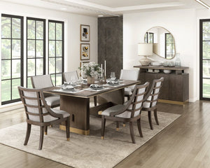 English Elm Buffet/Server Oak Veneer Sunburst Dining Room Sideboard with Gold Metal Banding Modern B011P572753