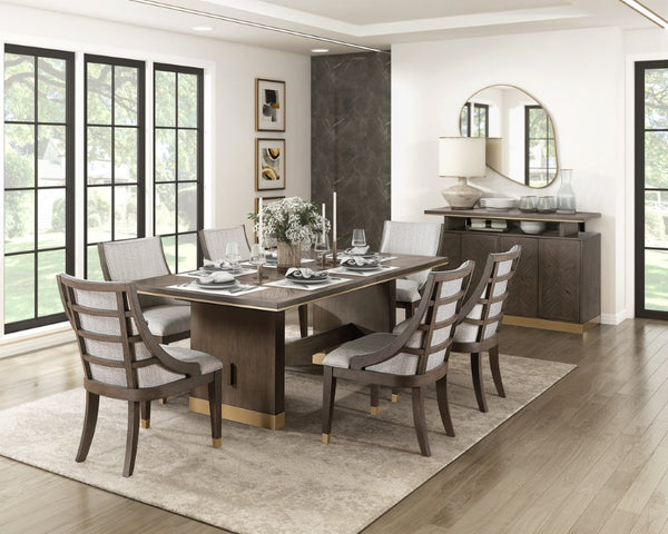 English Elm Buffet/Server Oak Veneer Sunburst Dining Room Sideboard with Gold Metal Banding Modern B011P572753
