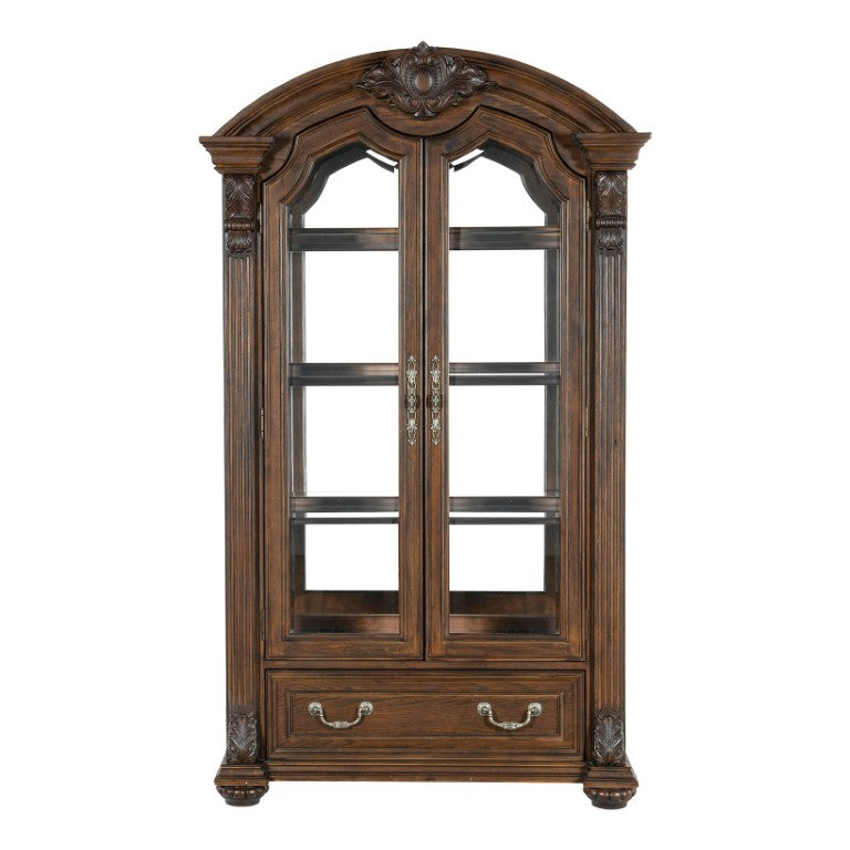 English Elm Curio Traditional Dark Oak Display Cabinet with Glass Doors and Built-In LED Lighting B011P572759
