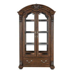 English Elm Curio Traditional Dark Oak Display Cabinet with Glass Doors and Built-In LED Lighting B011P572759