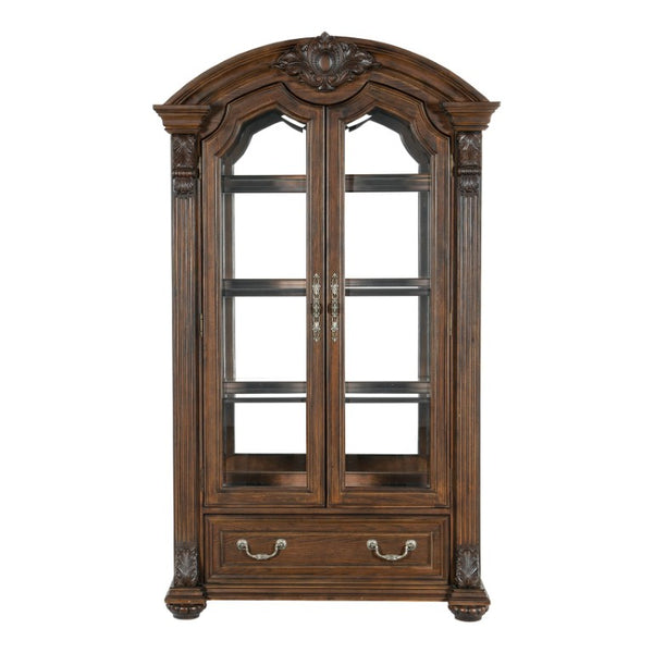 English Elm Curio Traditional Dark Oak Display Cabinet with Glass Doors and Built-In LED Lighting B011P572759