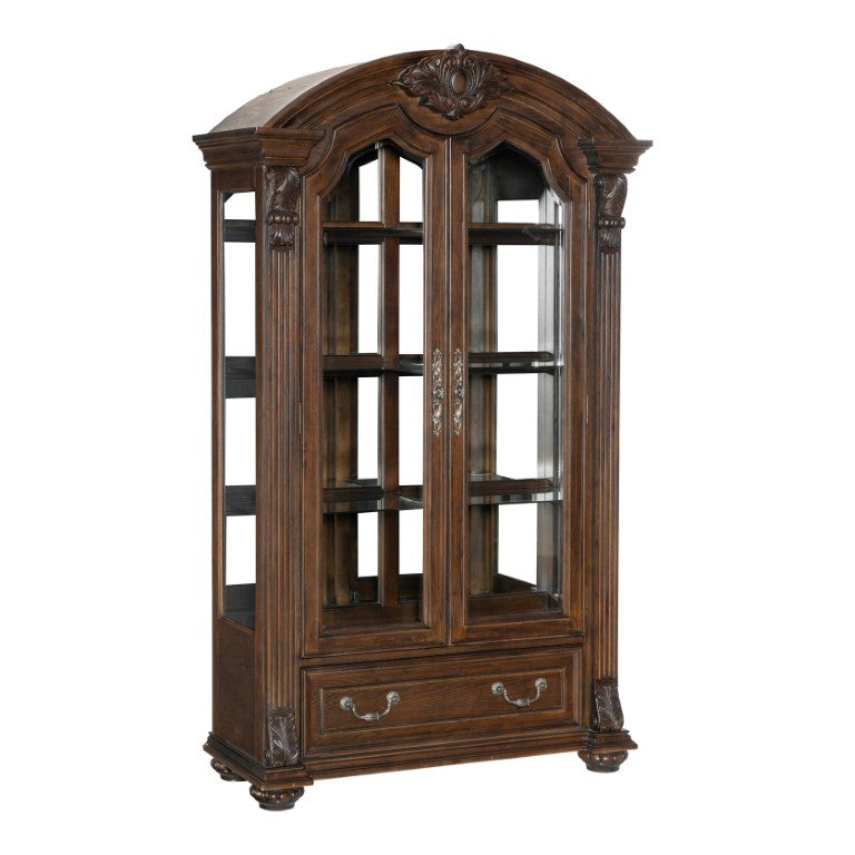 English Elm Curio Traditional Dark Oak Display Cabinet with Glass Doors and Built-In LED Lighting B011P572759