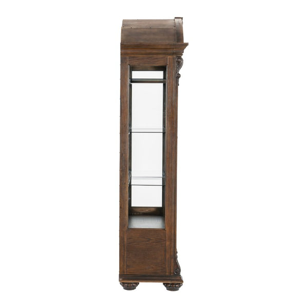 English Elm Curio Traditional Dark Oak Display Cabinet with Glass Doors and Built-In LED Lighting B011P572759