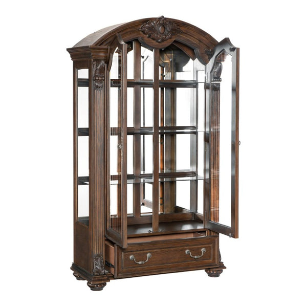 English Elm Curio Traditional Dark Oak Display Cabinet with Glass Doors and Built-In LED Lighting B011P572759