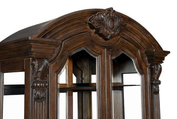 English Elm Curio Traditional Dark Oak Display Cabinet with Glass Doors and Built-In LED Lighting B011P572759