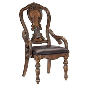 English Elm Arm Chairs Traditional Formal Dining Set of 4 Oak Veneer Dark Finish Carved Wood B011P572760