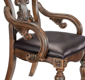English Elm Arm Chairs Traditional Formal Dining Set of 4 Oak Veneer Dark Finish Carved Wood B011P572760