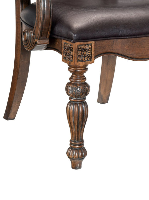 English Elm Arm Chairs Traditional Formal Dining Set of 4 Oak Veneer Dark Finish Carved Wood B011P572760