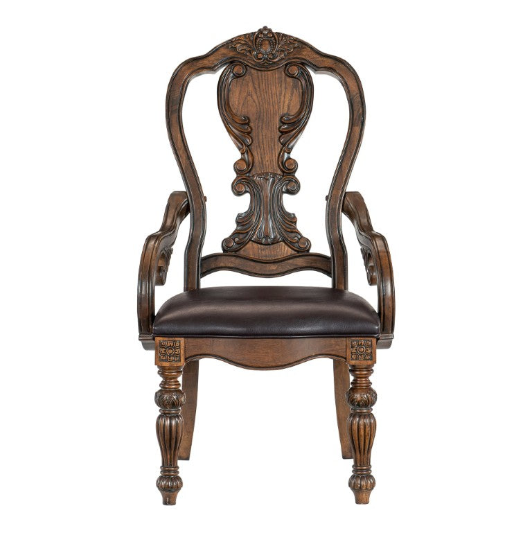 English Elm Arm Chairs Set of 10 Formal Dining Room Oak Veneer Faux Leather Traditional Style B011P572761