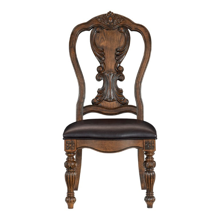 English Elm Side Chairs with Tall Oak Veneer Frame and Faux Leather Seats for Formal Dining B011P572762