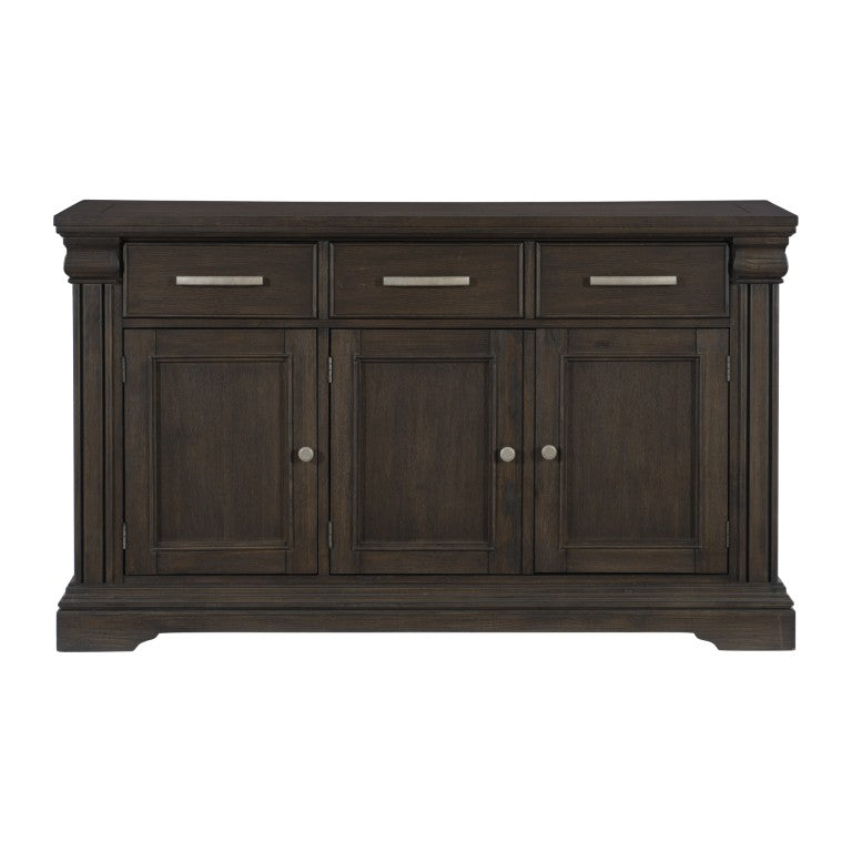 English Elm Server Farmhouse Dining Buffet with Oak Veneer Finish Three Drawers and Cabinet Storage B011P572767
