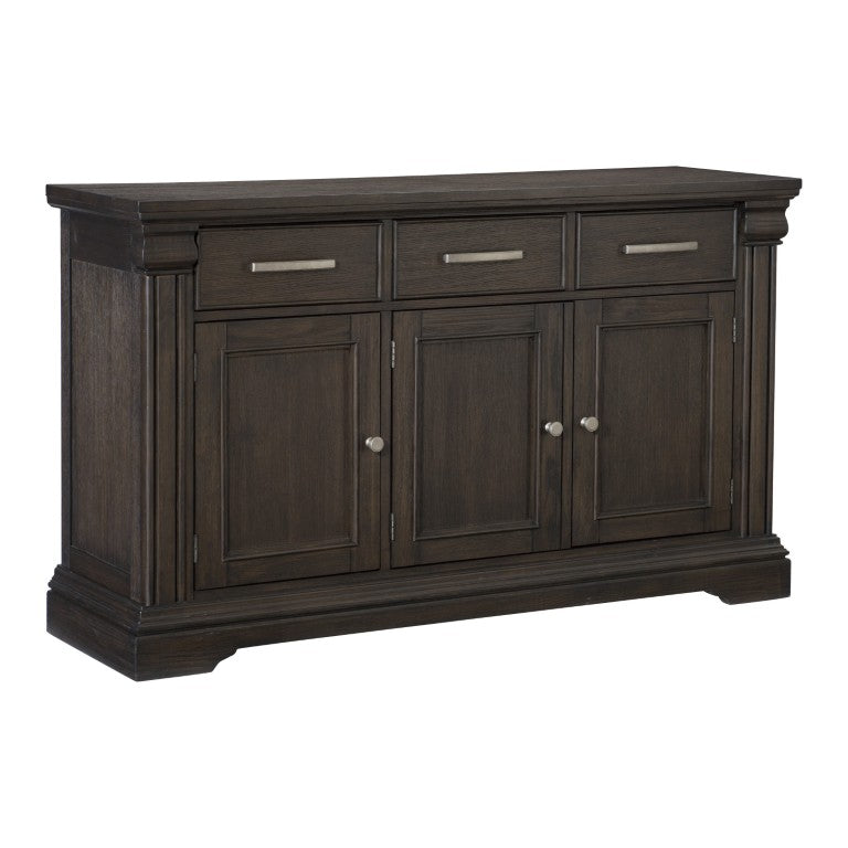 English Elm Server Farmhouse Dining Buffet with Oak Veneer Finish Three Drawers and Cabinet Storage B011P572767