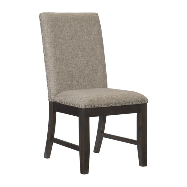 English Elm Side Chairs Set of 8 Oak Veneer Nailhead Trim Linen Upholstered Traditional Dining B011P572768