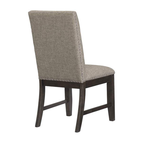 English Elm Side Chairs Set of 8 Oak Veneer Nailhead Trim Linen Upholstered Traditional Dining B011P572768