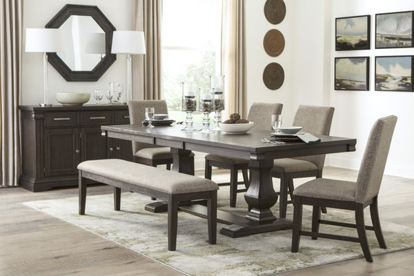 English Elm Side Chairs Set of 8 Oak Veneer Nailhead Trim Linen Upholstered Traditional Dining B011P572768