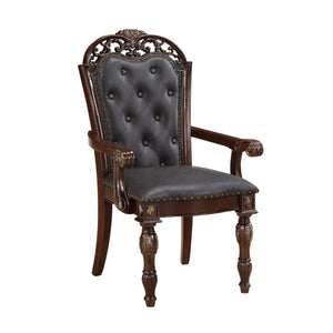 English Elm Arm Chairs Tufted Faux Leather Dining Set of Two with Carved Wood Nailhead Trim B011P572790