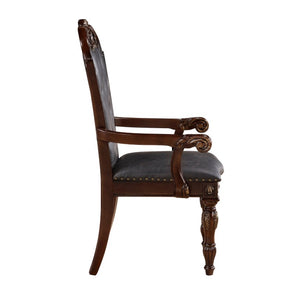 English Elm Arm Chairs Tufted Faux Leather Dining Set of Two with Carved Wood Nailhead Trim B011P572790