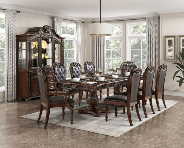 English Elm Arm Chairs Tufted Faux Leather Dining Set of Two with Carved Wood Nailhead Trim B011P572790