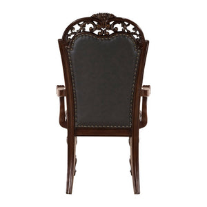 English Elm Arm Chairs Set of 4 Tufted Faux Leather Cherry Wood Formal Dining Room Classic B011P572791