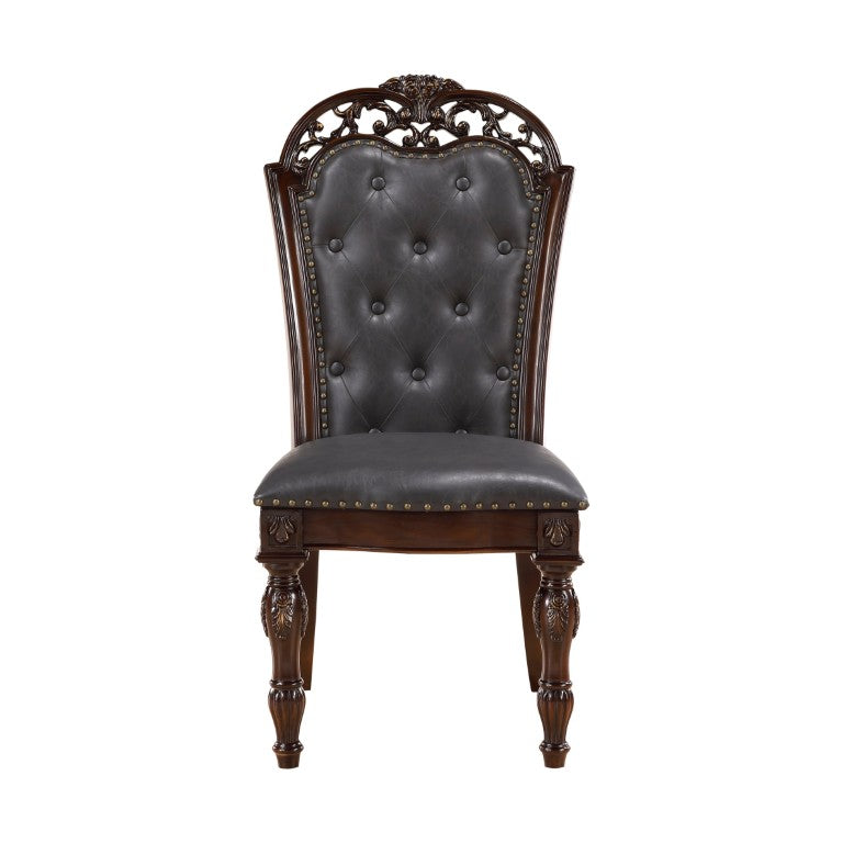 English Elm Side Dining Chairs Set of 8 Tufted Faux Leather Old World Cherry Birch Frame B011P572793