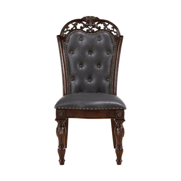 English Elm Side Dining Chairs Set of 8 Tufted Faux Leather Old World Cherry Birch Frame B011P572793