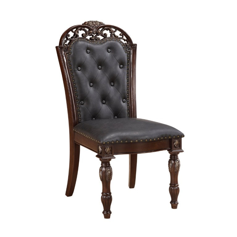 English Elm Side Dining Chairs Set of 8 Tufted Faux Leather Old World Cherry Birch Frame B011P572793