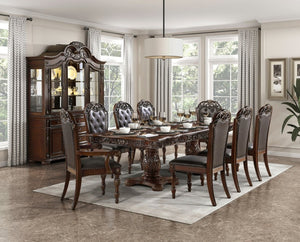 English Elm Side Dining Chairs Set of 8 Tufted Faux Leather Old World Cherry Birch Frame B011P572793