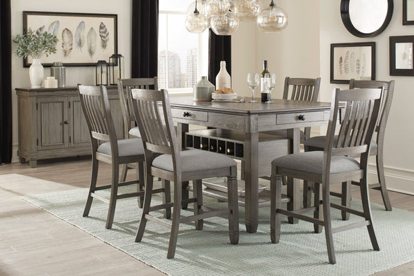 English Elm Counter Height Dining Chairs Set of 8 Antique Gray Wood Frame Upholstered Seats B011P572796