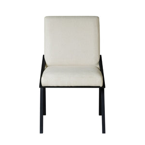 English Elm Side Chairs Set of 8 Upholstered Cream Fabric with Black Metal Base for Dining Room B011P572804