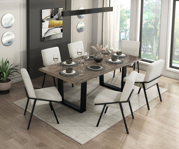 English Elm Side Chairs Set of 8 Upholstered Cream Fabric with Black Metal Base for Dining Room B011P572804
