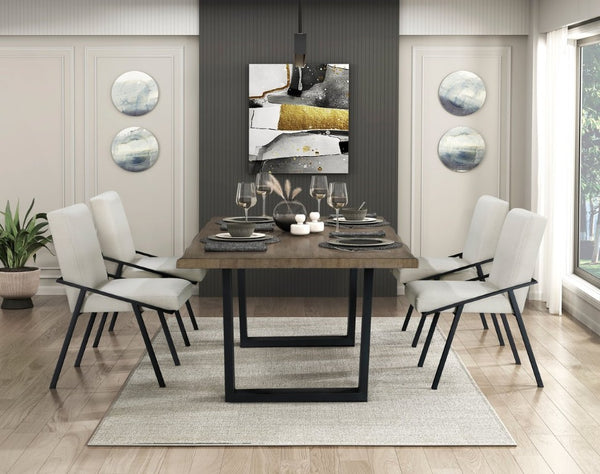 English Elm Side Chairs Set of 8 Upholstered Cream Fabric with Black Metal Base for Dining Room B011P572804