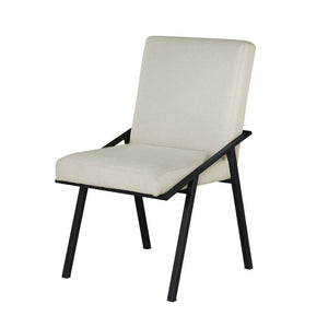 English Elm Side Chairs Set of 8 Upholstered Cream Fabric with Black Metal Base for Dining Room B011P572804