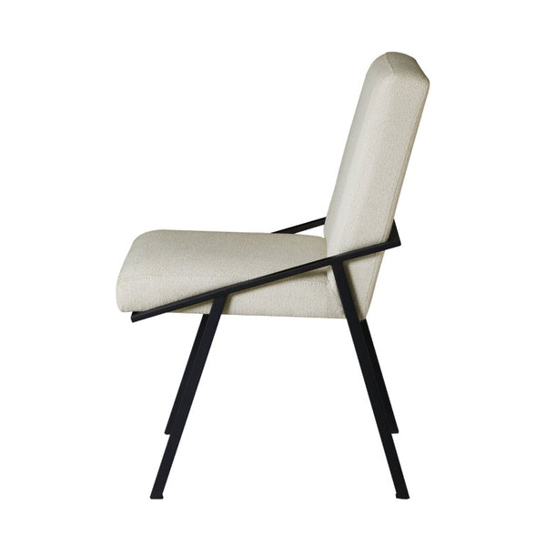 English Elm Side Chairs Set of 8 Upholstered Cream Fabric with Black Metal Base for Dining Room B011P572804