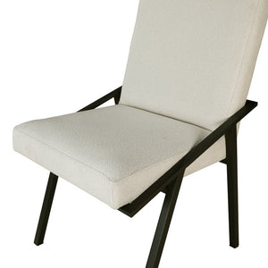 English Elm Side Chairs Set of 8 Upholstered Cream Fabric with Black Metal Base for Dining Room B011P572804