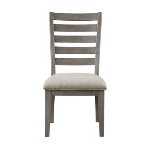 English Elm Side Chairs Arts and Crafts Ladder Back Gray Wood Veneer Beige Upholstered Set B011P572806